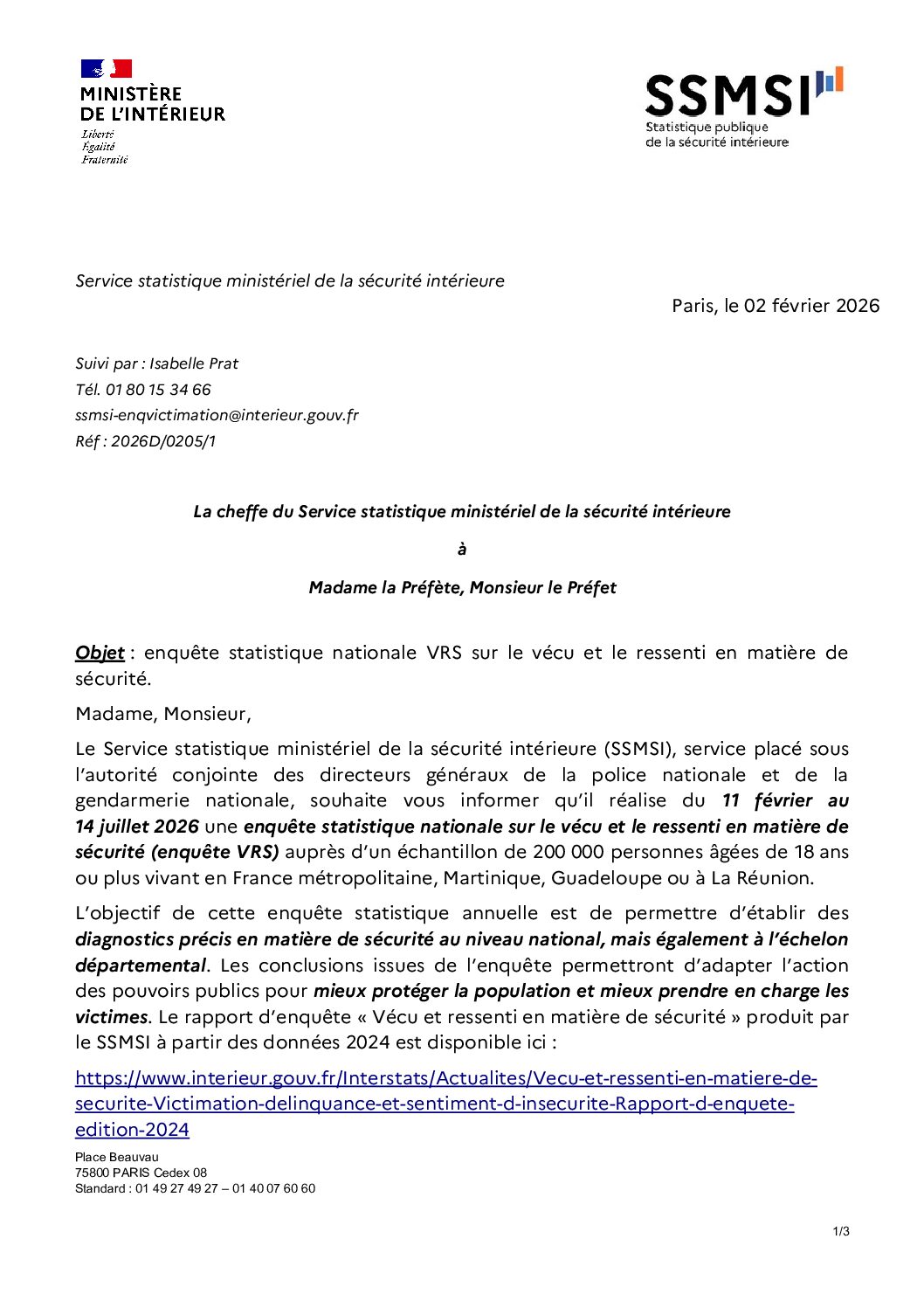 Courrier VRS SSMSI 2026