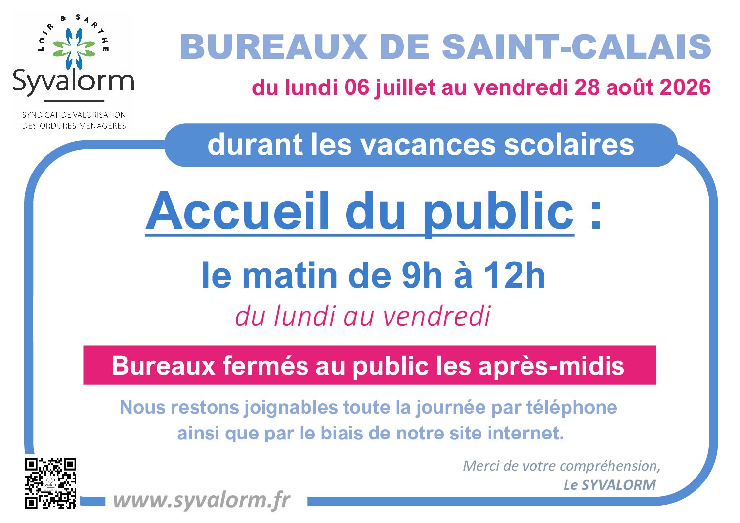 Affiche BUREAUX St CALAIS vacances scolaires été 2026 - v2