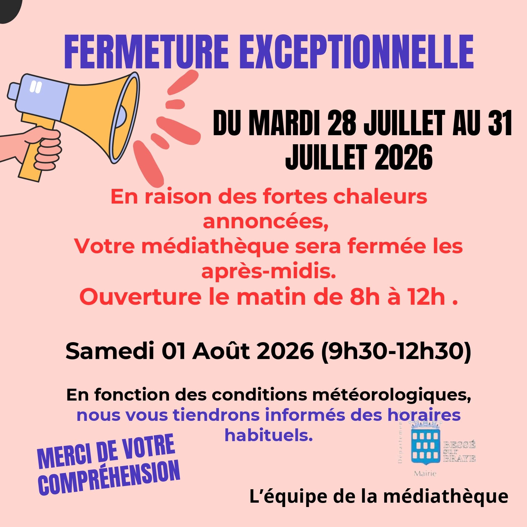 affiche pour fermeture de la médiathèque cause chaleur_page-0001
