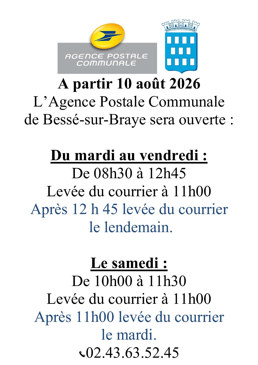 horaires poste