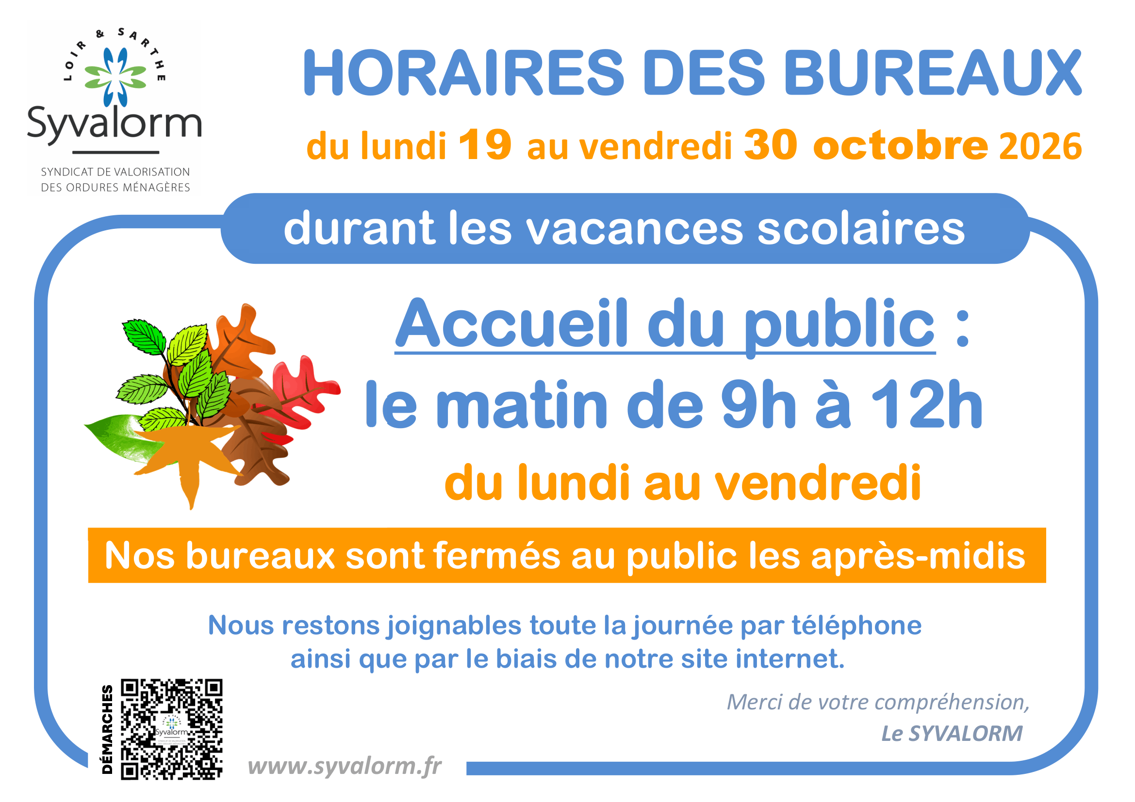 Affiche horaires adaptés bureaux vacances automne 2026-1